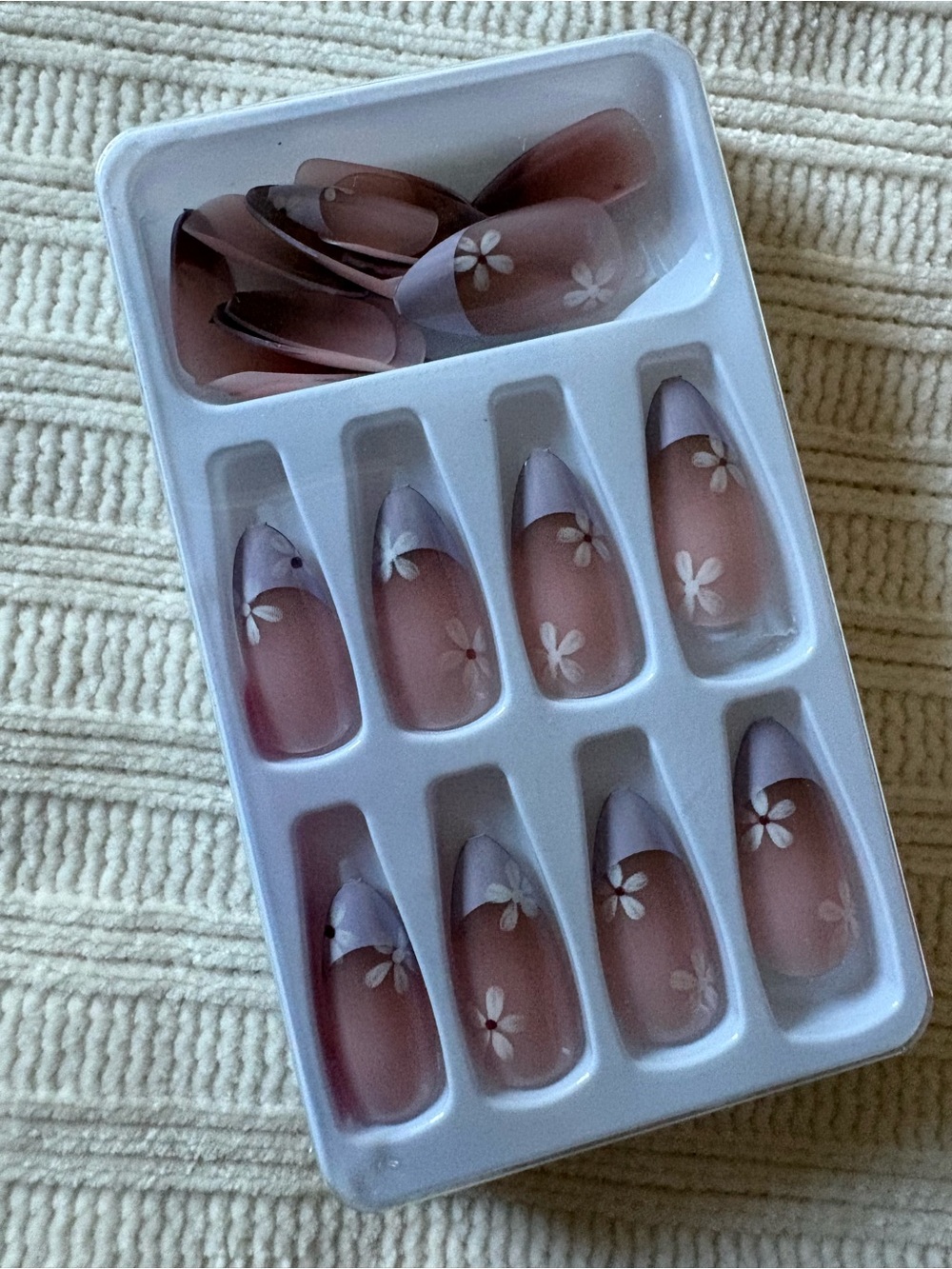 Press-On Nails Set - Pink Floral French Tip